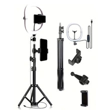 Load image into Gallery viewer, 10-Inch LED Ring Light Foldable with 1.1m Tripod Stand +O-Clamp,3 adjustable lighting modes for Photography, Live Stream, Makeup