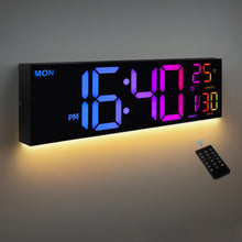 Load image into Gallery viewer, 16" Large Digital Wall Clock, Big LED Display with Remote, 8 RGB Color, Alarm, DST, Temperature for Living Room, Kitchen