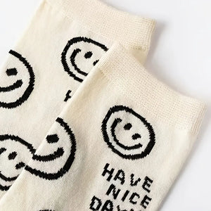 Happy Face Crew Socks - Cartoon Cat Mid Tube Women's Stockings