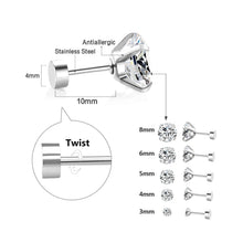 Load image into Gallery viewer, LUXUSTEEL 1Pairs/2Pcs Stainless Steel Crystal Studs Earrings For Women Men 4 Prong Tragus Round Clear Cubic Zirconia Ear Jewelry