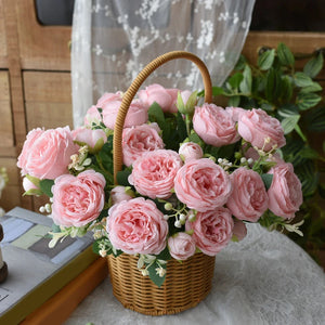 Rose Pink Silk Peony Bouquet Wedding Bride Home Decor Artificial Flower