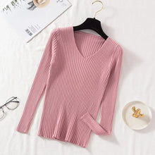 Load image into Gallery viewer, Autumn Winter Women Sweaters Casual Long Sleeve Knitted V Neck Pullover Sweater Femme Basic Solid Jersey Tops Fashion Clothes
