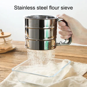 Stainless Steel Flour Sifter Baking Powder Sugar Shaker Hand Press Design