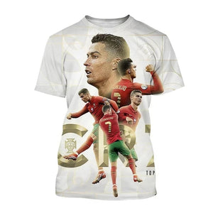 New Summer Ronaldo 3D Print T-Shirt for Boys & Girls – Sports Street Fashion Tee