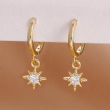 Load image into Gallery viewer, Luxury Stainless Steel Star Dangle Earrings For Women Sparkling Zircons Geometric Ear Piercing Earring Fashion Jewelry aretes