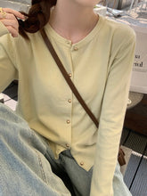 Load image into Gallery viewer, Solid Color Knitted for Women Cardigan Korean Single Breasted Long Sleeve Jumper Woman Round Neck All Match Cardigans Outwear