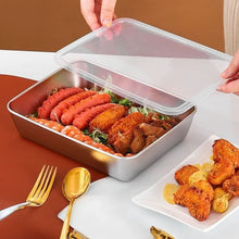 Load image into Gallery viewer, Thickened Square Plate Stainless Steel Rectangular Food Storage Pan With Lid Commercial Dish Tray Freshing Lunch Box Container