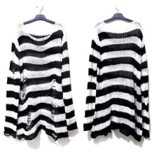 Load image into Gallery viewer, New Punk Gothic Long Unisex Sweater Summer Women Striped Cool Hollow Out Hole Broken Jumper Loose Rock Thin Dark Streetwear Top