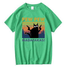 Load image into Gallery viewer, Pew Pew Madafakas Tshirt Men Short Sleeve Novelty Funny Cat T Shirt Cotton Loose Tops Shirts Tee T-Shirt Crew Neck Streetwear