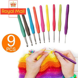 9pcs Knitting Tool Set Soft Handle Aluminum Crochet Hooks DIY Craft Sewing Needles