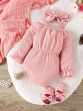 Load image into Gallery viewer, Cute Pink Bow Onesie Set - Baby Spring Fashion with Kerchief