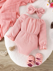 Cute Pink Bow Onesie Set - Baby Spring Fashion with Kerchief