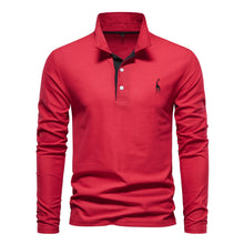Load image into Gallery viewer, AIOPESON 2023 New Men's Deer Embroidery Polo Shirts Solid Color Long Sleeve Social Business Male