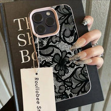 Load image into Gallery viewer, Black Lace Pattern Phone Case For iPhone 17 Pro Max 16 15 14 Plus 13 12 11 Pro Max 16E 17Air X XR XS Max Shockproof Soft Cover
