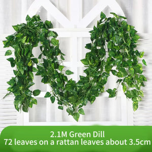 2.1M Green Ivy Leaf Hanging Vine Artificial Garland – Silk Wall Plant Home Garden Decoration Wedding Party DIY Fake Wreath Leaves