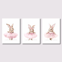 Load image into Gallery viewer, 3pcs Cute Ballerina Bunny Ballet Canvas Posters Woodland Animal Print Painting Girls Room Decor Rabbit Wall Art Nursery Decor