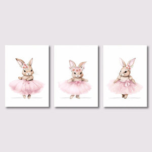 3pcs Cute Ballerina Bunny Ballet Canvas Posters Woodland Animal Print Painting Girls Room Decor Rabbit Wall Art Nursery Decor