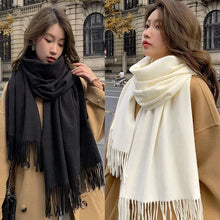 Load image into Gallery viewer, Black Cashmere Wool Scarf for Women Warm Checkered Winter Scarf
