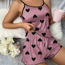 Load image into Gallery viewer, Women's Pajama Set Pajamas T-Shirts Shorts Pink Heart-Shaped Print Round Neck T-Shirt Ice Silk Top Comfortable Casual Summer ﻿