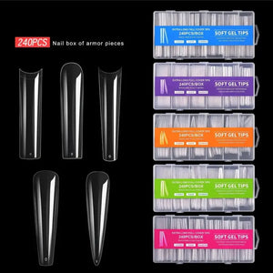 240Pcs Extra Long Clear False Nail Tips for Gel Acrylic Press On Nails DIY Kit