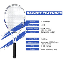Load image into Gallery viewer, ALPSPORT Carbon Fiber Tennis Racket T800 18K-Professional Grade with Bag&amp;Strap Lightweight Training Racquet for Adults Men&amp;Women