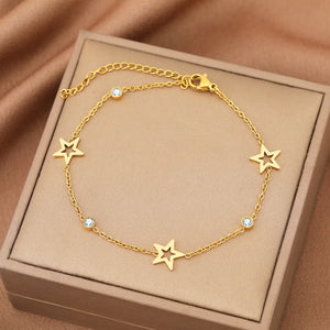 Stainless Steel Crystal Zircon Star Pendant Bracelet for Women - Best Friend Gift