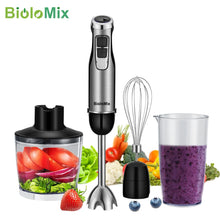 Load image into Gallery viewer, BioloMix 4 in 1 High Power 1200W Immersion Hand Stick Blender Mixer Includes Chopper and Smoothie Cup Stainless Steel Ice Blades
