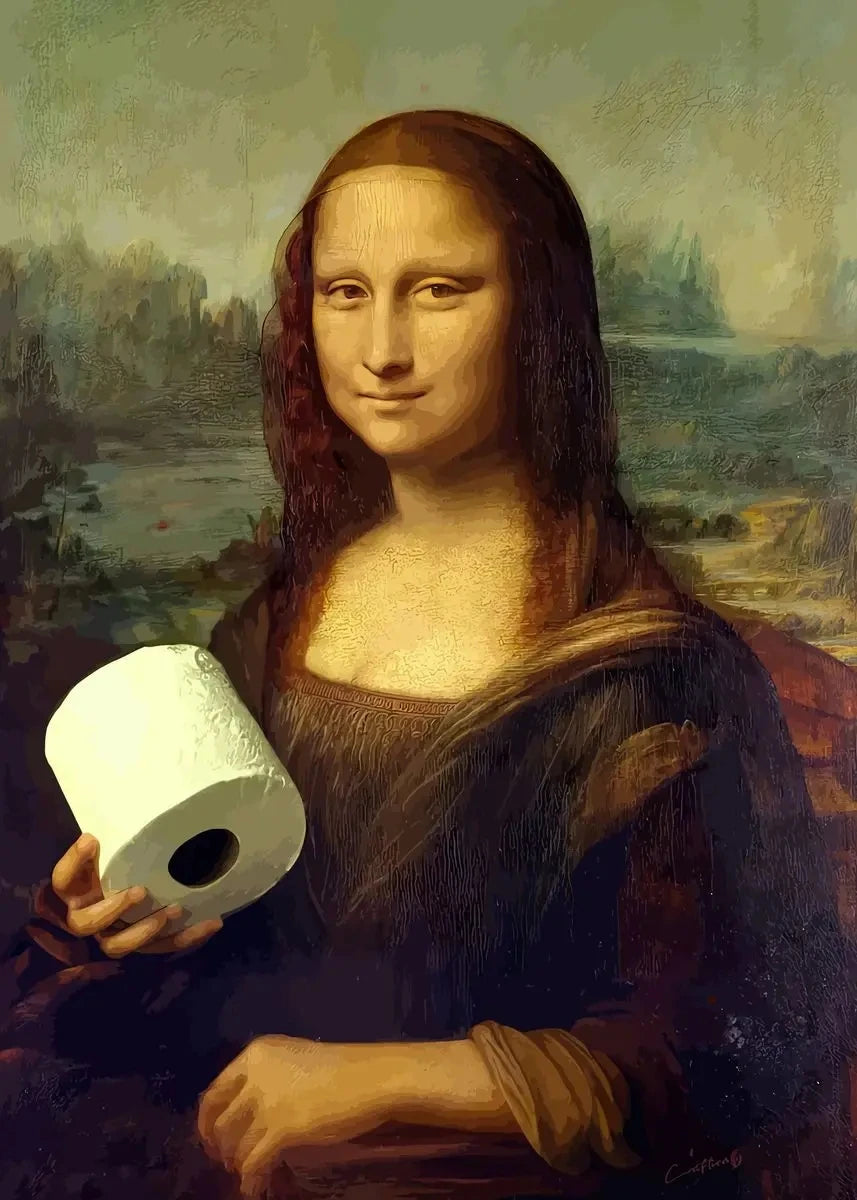 Funny Bathroom Toilet Decoration Painting Mona Lisa Wearing Pearls Girl with Roll Paper Canvas Prints Posters Home Wall Decor