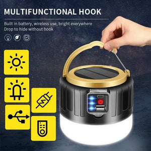 Portable Solar LED Camping Light Waterproof Rechargeable Tent Lantern