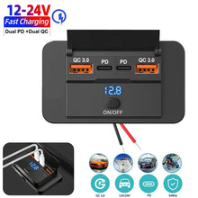 Load image into Gallery viewer, Car Charger Socket Adapter with Switch, 2-4-Ports Charging Splitter, Outlet for Bus, RV, ATV,Truck,Boat,Outlet,12V,24V, PD,QC3.0