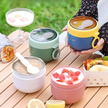 Load image into Gallery viewer, Breakfast Cup with Lid Reusable Plastic Spoons Portable Stainless Steel Yogurt Cup for Cereal Milk Fruit Salad Storage Container