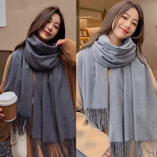 Load image into Gallery viewer, Black Cashmere Wool Scarf for Women Warm Checkered Winter Scarf