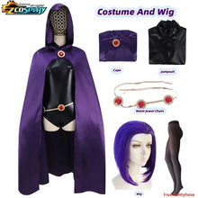 Load image into Gallery viewer, Teen Titans Raven Cosplay Costume Women's Costume Magical Girl Cosplay Fighting Bodysuit Full Set With Purple Hooded Cloak