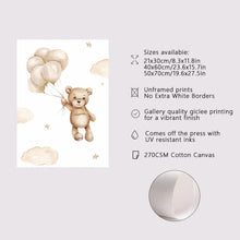 Load image into Gallery viewer, Set of 3 Frameless Cartoon Bear Balloon Cloud Nursery Wall Art Canvas Posters