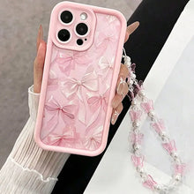 Load image into Gallery viewer, Pink Bow Pattern Silicone Phone Case For iPhone 16 17 Pro Max 15 14 13 12 11 Pro Max 16E X XS XR 7 8 Plus Butterfly Charm Cover