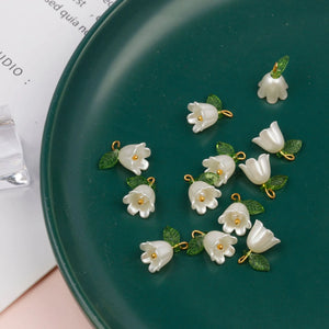 10Pcs Imitation Pearl Bell Orchid Pendant Flower DIY Jewelry Necklace Bracelet