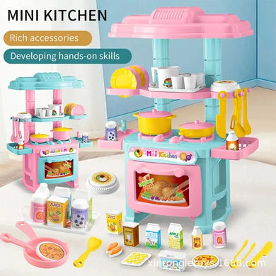 Mini Kitchen Play Set - Simulation Cooking Toy with Tableware, Pretend Play House Toy