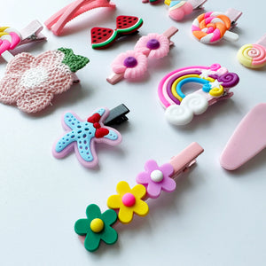 Cute Kids Hairpin Set: Flower, Fruit, Animal Clips - 14 Pieces