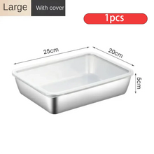 Load image into Gallery viewer, Thickened Square Plate Stainless Steel Rectangular Food Storage Pan With Lid Commercial Dish Tray Freshing Lunch Box Container