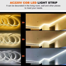 Load image into Gallery viewer, 220V COB LED Strip Light Flexible Tape Lights Smart IC No Need Driver High Bright 240 LEDs Linear Lighting RA95 Warm White 1-5m