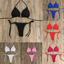 Load image into Gallery viewer, Women Tie Sexy Thong Bikini Set Side Swimsuit Bandage Style Brazilian Swimwear Split Strap Adjustable Solid Female Swimsuit Set