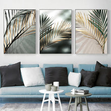 Load image into Gallery viewer, Modern Black Gold Palm Leaves Canvas Wall Art Prints Living Room Decor