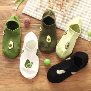 5 Pairs Avocado Crew Ankle Socks Cartoon Fashion Breathable Summer Autumn Women's