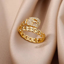 Load image into Gallery viewer, Stainless Steel Zircon Geometric Rings For Women Luxury Evil Eye Gold Color Adjustable Trendy Wedding Aesthetic Jewerly Gift