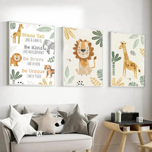 Load image into Gallery viewer, Customized Baby Name Poster Jungle Animals Lion Zebra Elephant Canvas Painting Kis Bedroom Wall Art Print Pictures Nursery Decor