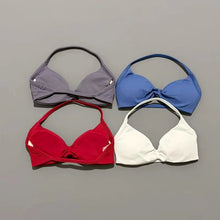 Load image into Gallery viewer, HISTELLO Strappy Bra Gym Top Women High Support Thin Strap Halter Sports Seamless Bras Scrunch Push-up Workout Yoga Tank Tops