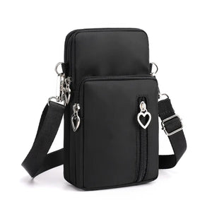 Women's Waterproof Crossbody Phone Bag: Mini Nylon Travel Purse with Multi-layer Zipper