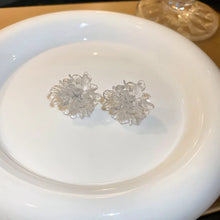 Load image into Gallery viewer, White Acrylic Flocking Three-dimensional Flowers Stud Earrings for Women Sweet Floral Girl Earring Versatile Fashion Ear Jewelry