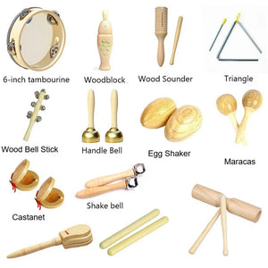 Montessori Wooden Music Instruments Set - Educational Baby Toy Natural Wood, Newborn to 12M