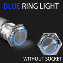 Load image into Gallery viewer, 16 19 22mm With Wire Waterproof Metal Push Button Switch  LED Ring/Power Light Momentary Latching   5/12/24/220V silver1NO1NC